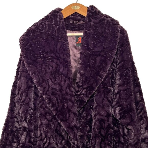 Rare Adrienne Landau Purple Roses Knee Length Oversized Long Coat Plush Luxe 3X - Picture 4 of 14